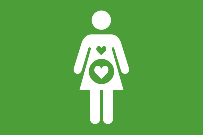 Grön bakgrund vit illustration, en gravid person.